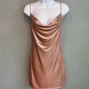 h:ours Metallic Rose Gold Dress